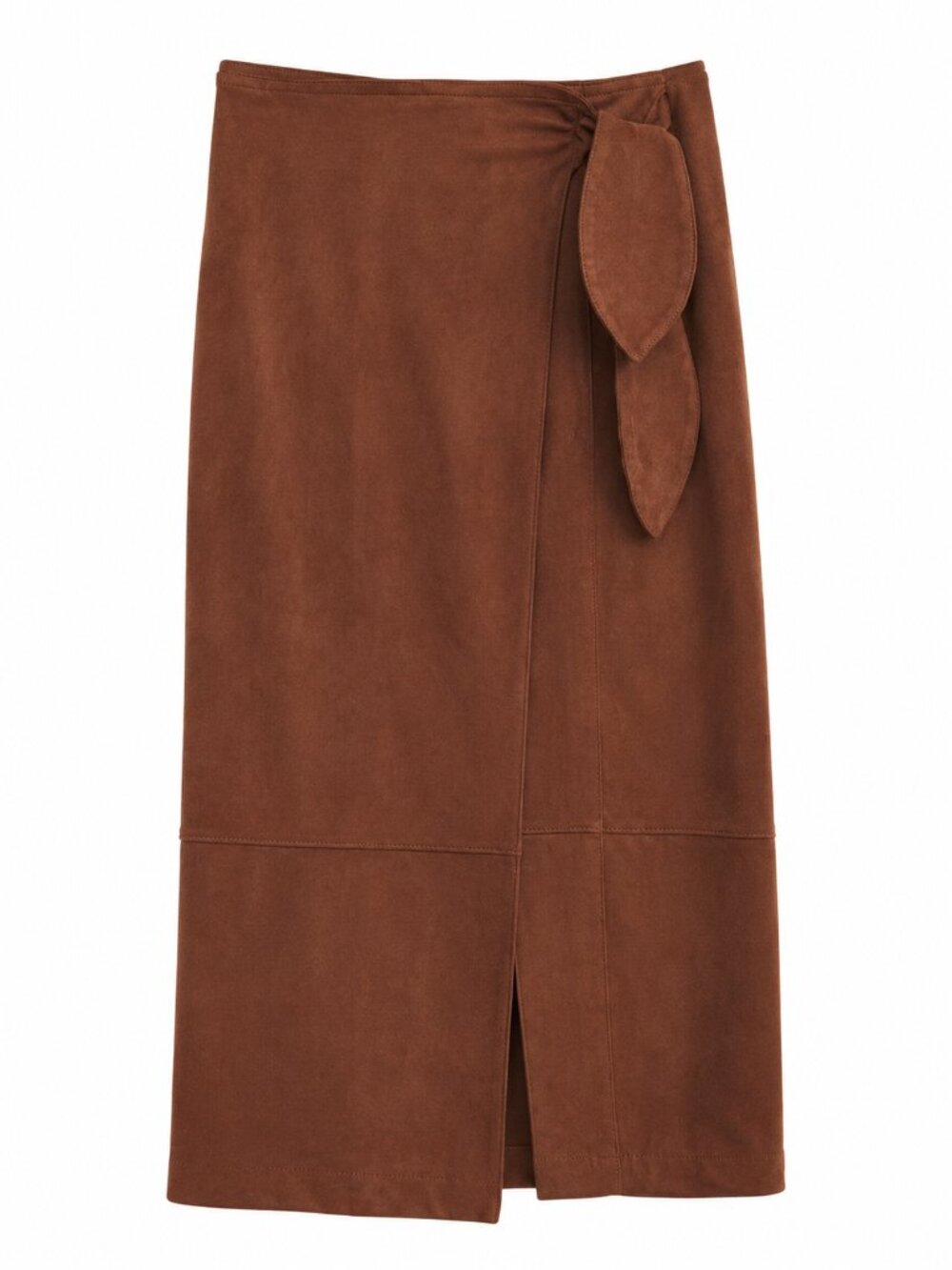 Anthropologie Brown Faux Suede Wrap Midi Skirt Tie Waist XS Boho Chic